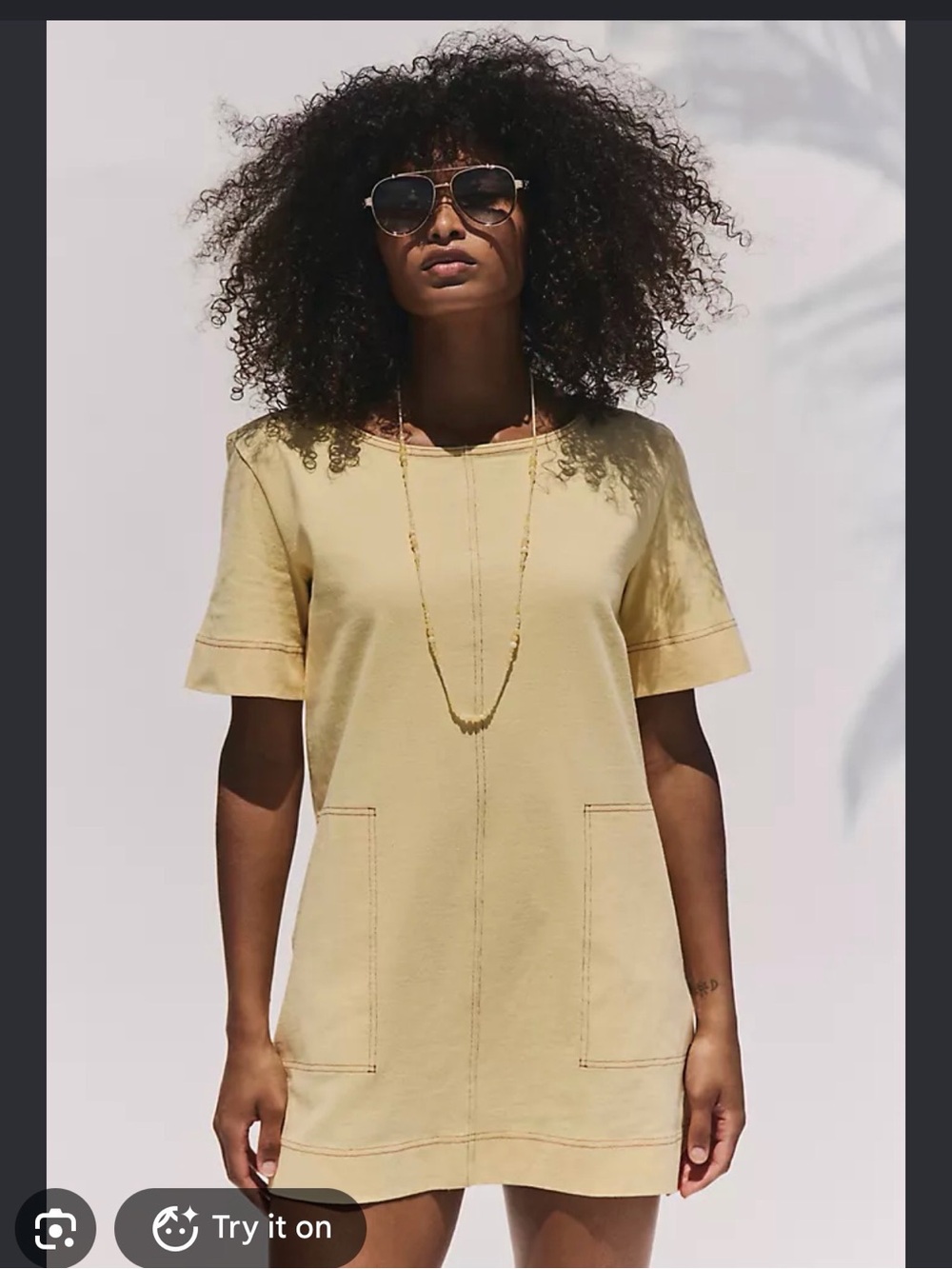Free People Everyday Short Sleeve Pocket Tunic Dress - Yellow